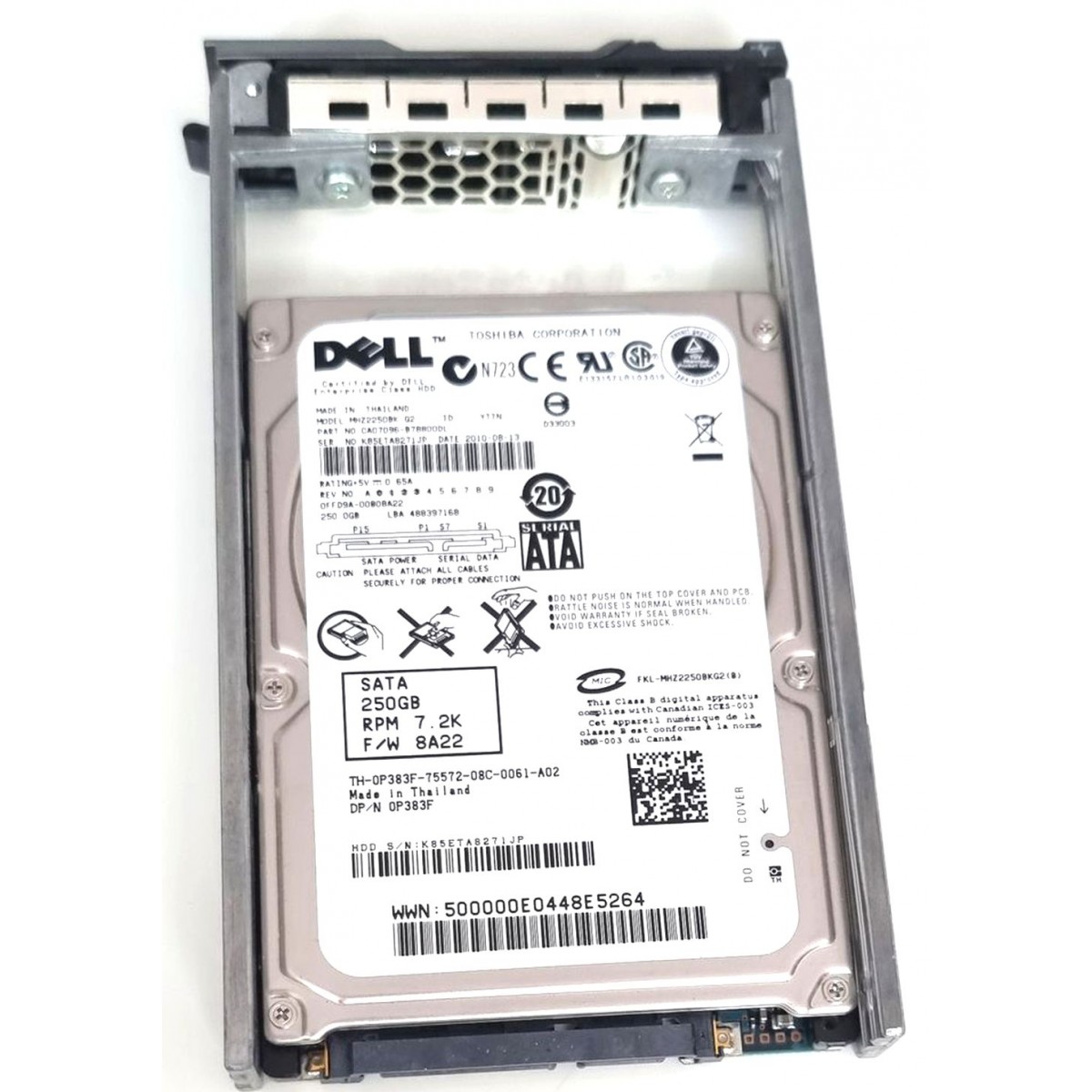 DYSK DELL 250GB SATA 7.2K 3G 2,5 RAMKA 0P383F