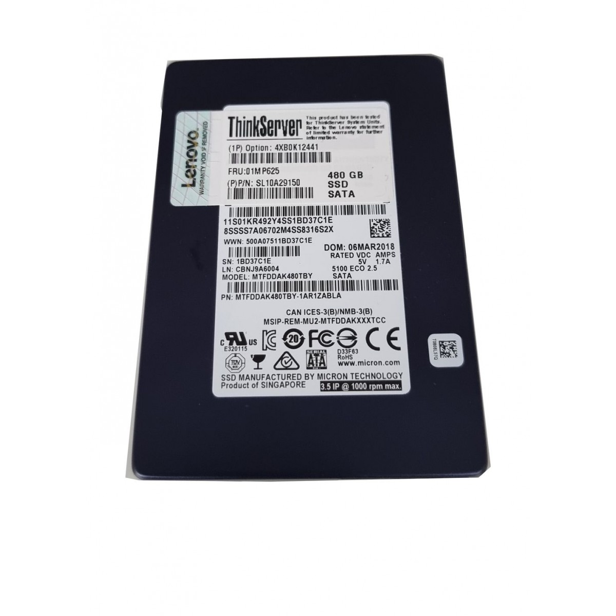 DYSK LENOVO MICRON 480GB SSD SATA 6G 2,5 TLC MTFDDAK480TBY 01MP625