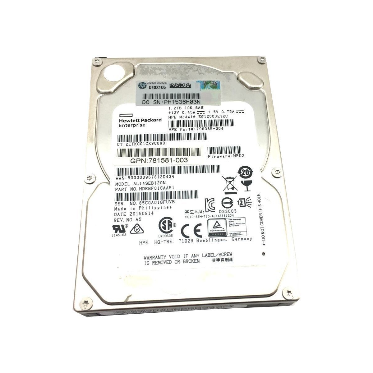 HPE EG1200JETKC 1.2TB SAS 10K 6G 2,5 796365-004