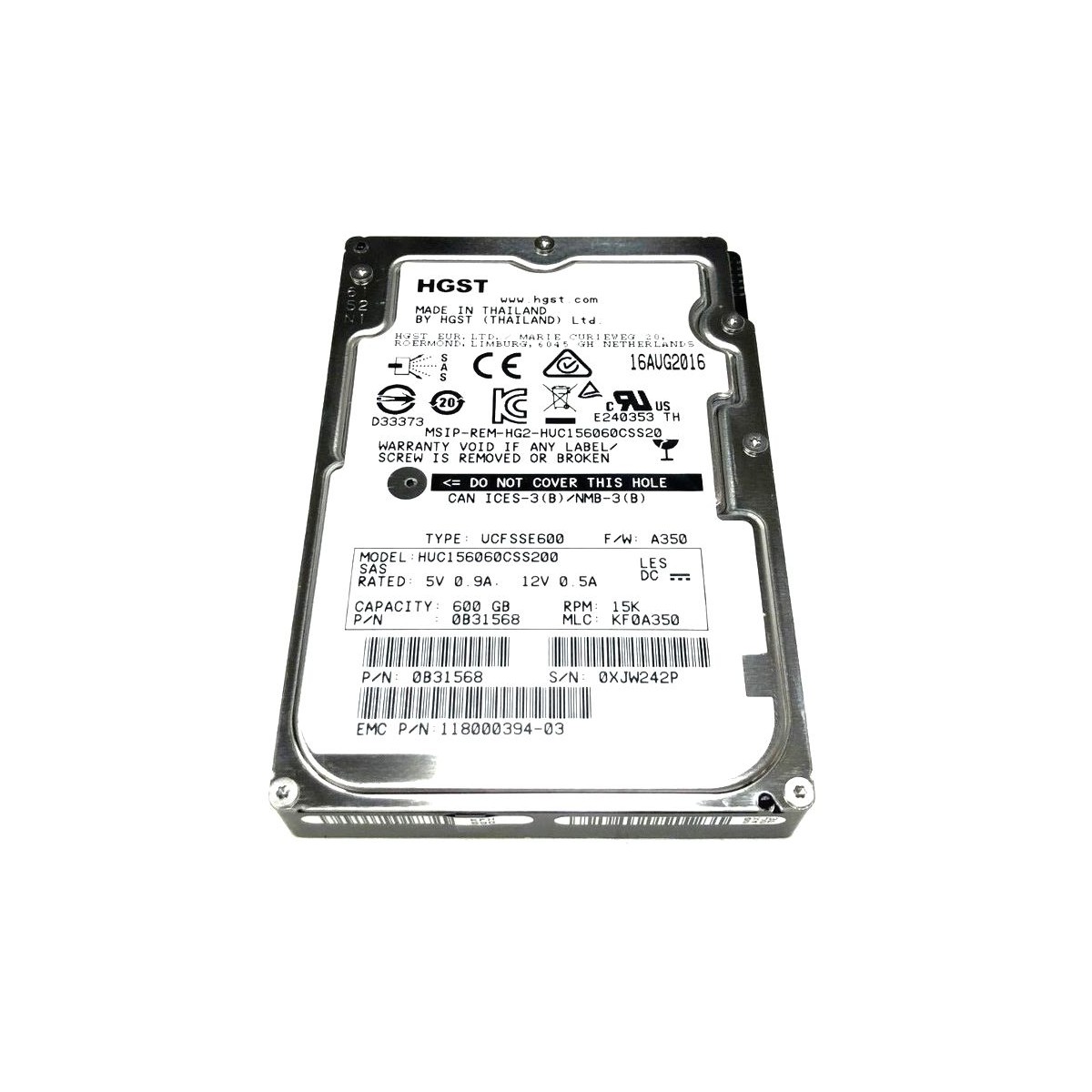 EMC HGST 600GB SAS HUC156060CSS200 15K 12G 2,5