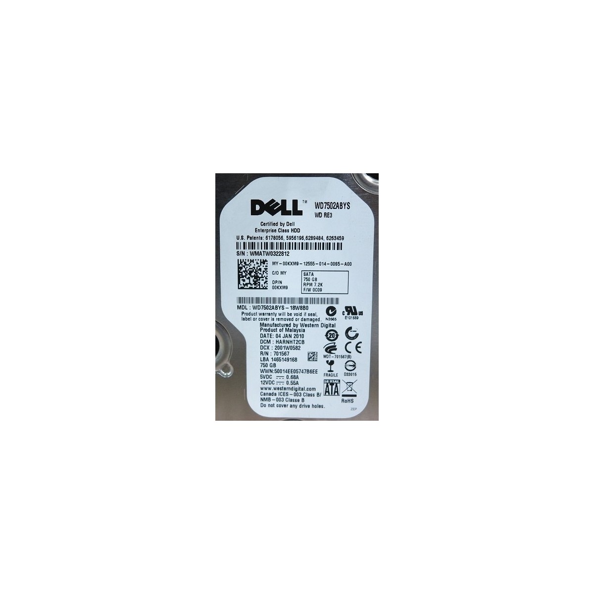 DYSK DELL 750GB SATA 7.2K 0KXM9 WD7502ABYS