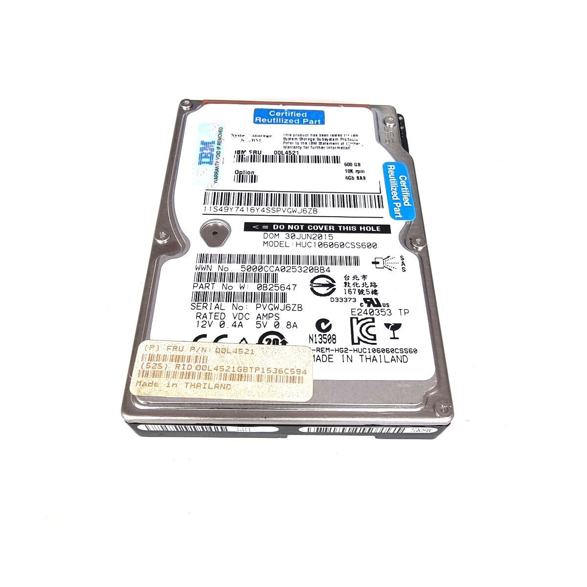 IBM 600GB SAS HUC106060CSS600 10K 6G 2,5 00L4521