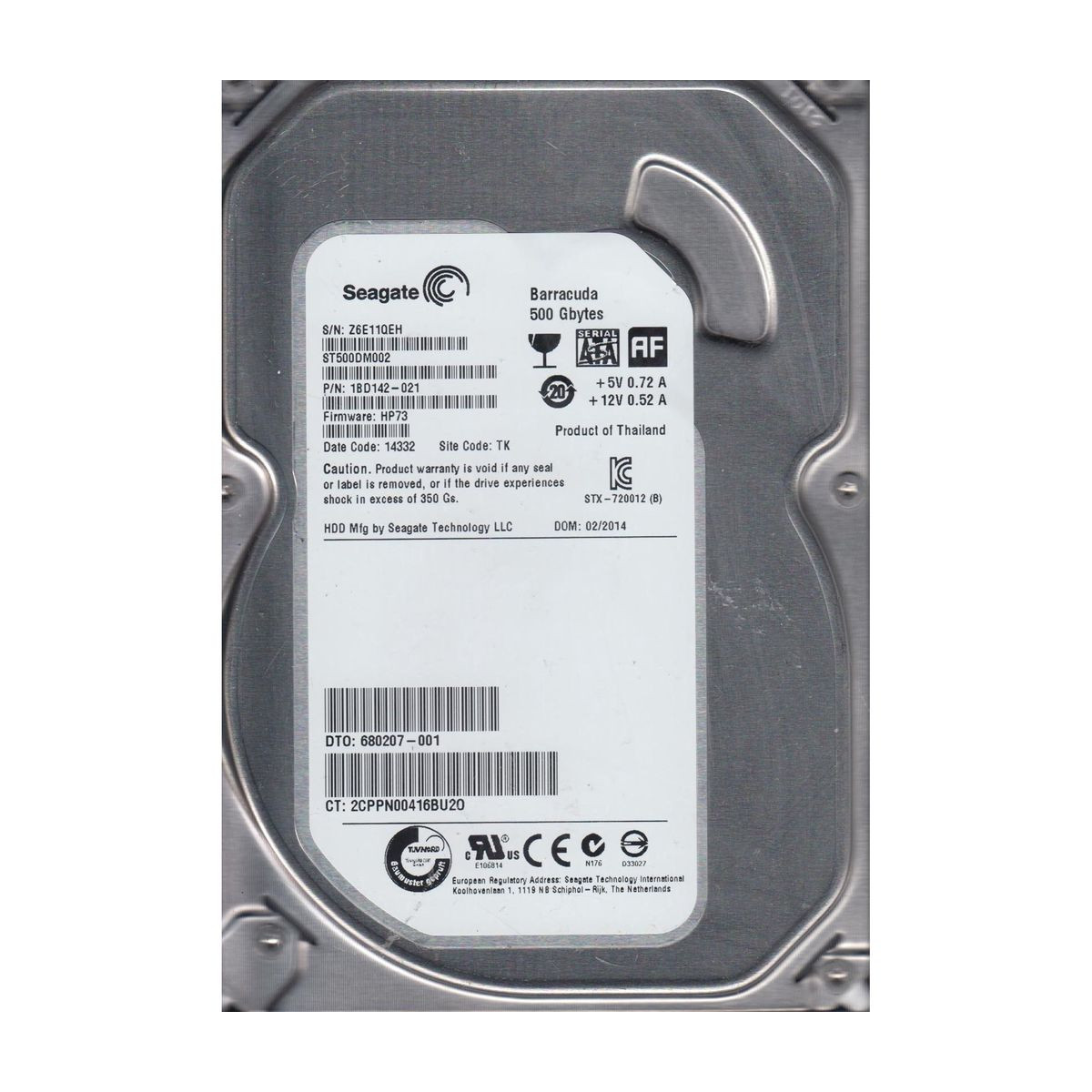 HP 500GB SATA ST500DM002 6G 7.2K 3,5 680207-001