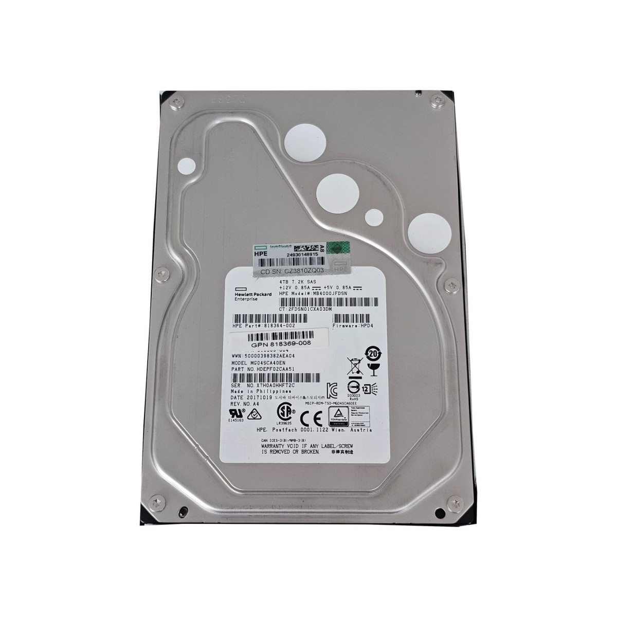 HP 4TB SAS MG04SCA40EN 12G 7.2K 3,5 818364-002