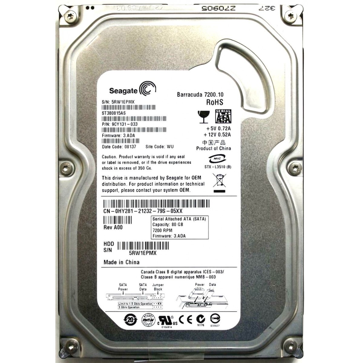 DYSK DELL 80GB SATA 7.2K 3,5 0HY281