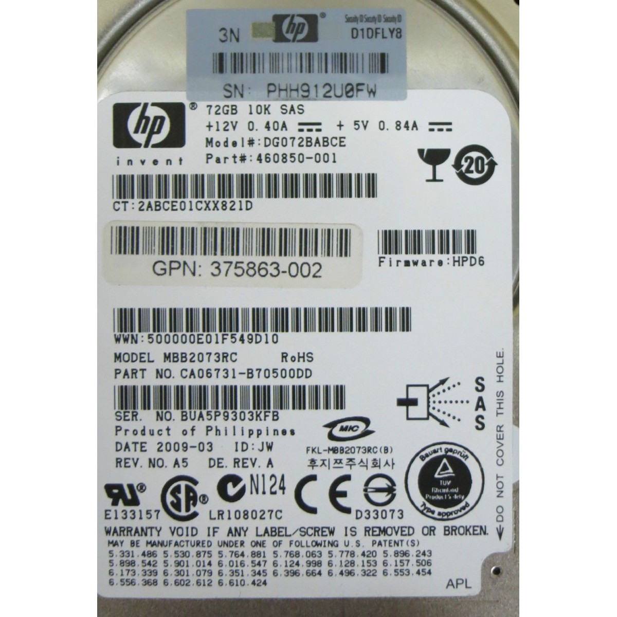 DYSK HP 72GB SAS 10K 2,5 460850-001