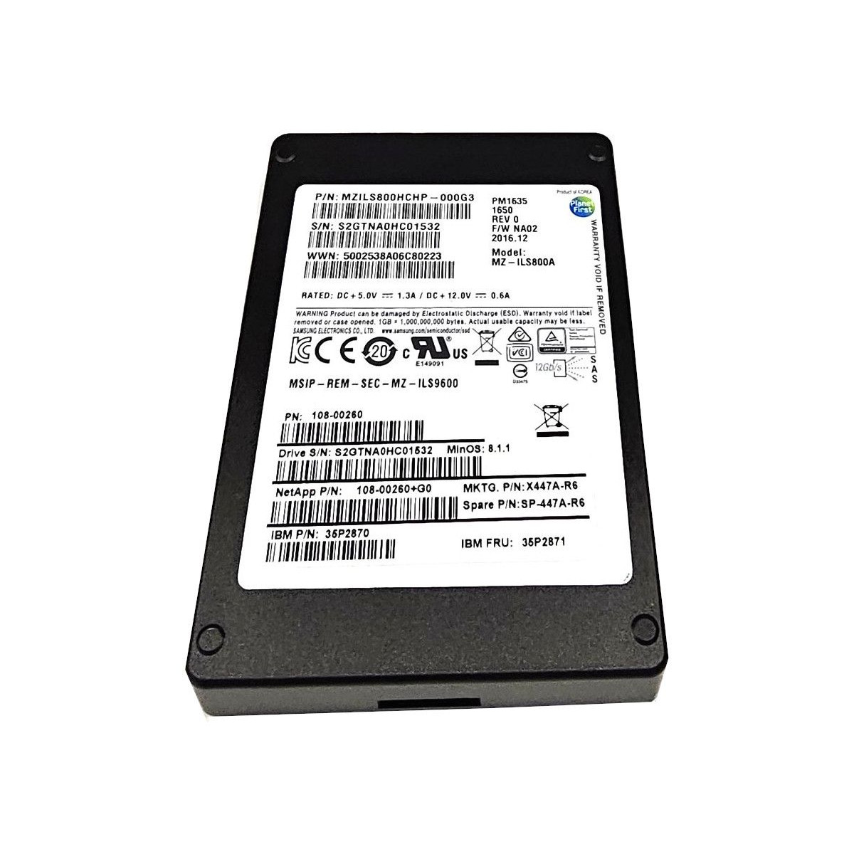 IBM 800GB SSD SAS MZ-ILS800A PM1635 12G 35P2871