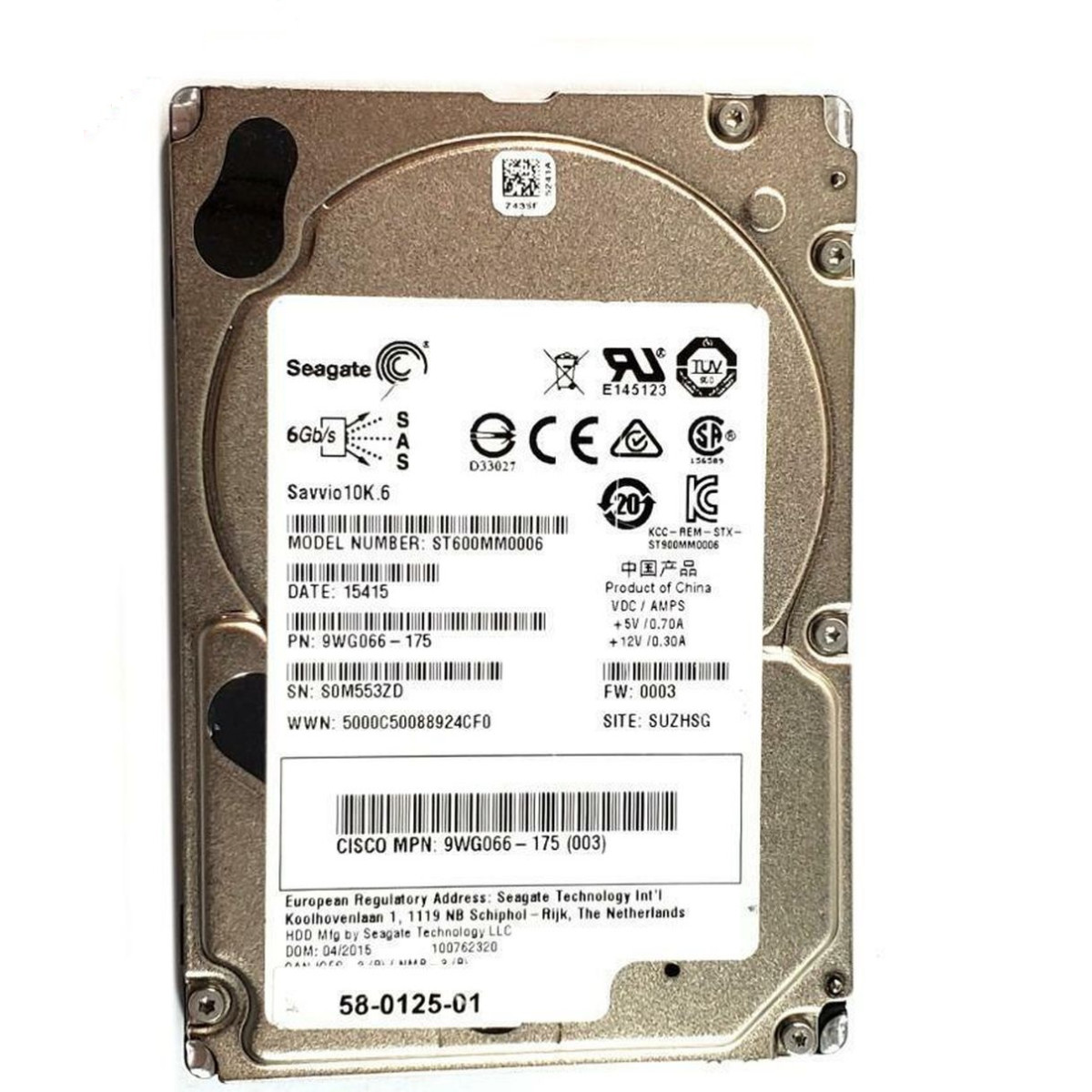 CISCO 600GB SAS ST600MM0006 10K 6G 2,5 58-0125-01