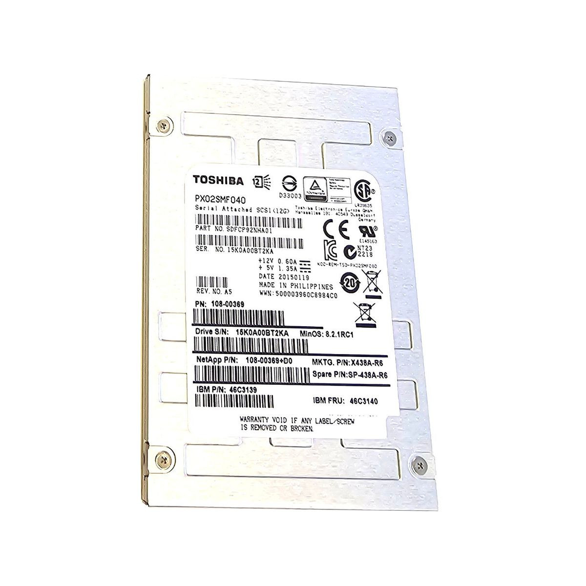 IBM TOSHIBA 400GB SSD SAS PX02SMF040 12G 46C3140
