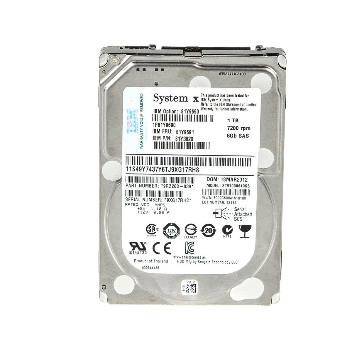 IBM 1TB SAS ST91000640SS 7.2K 6G 2,5 81Y9691