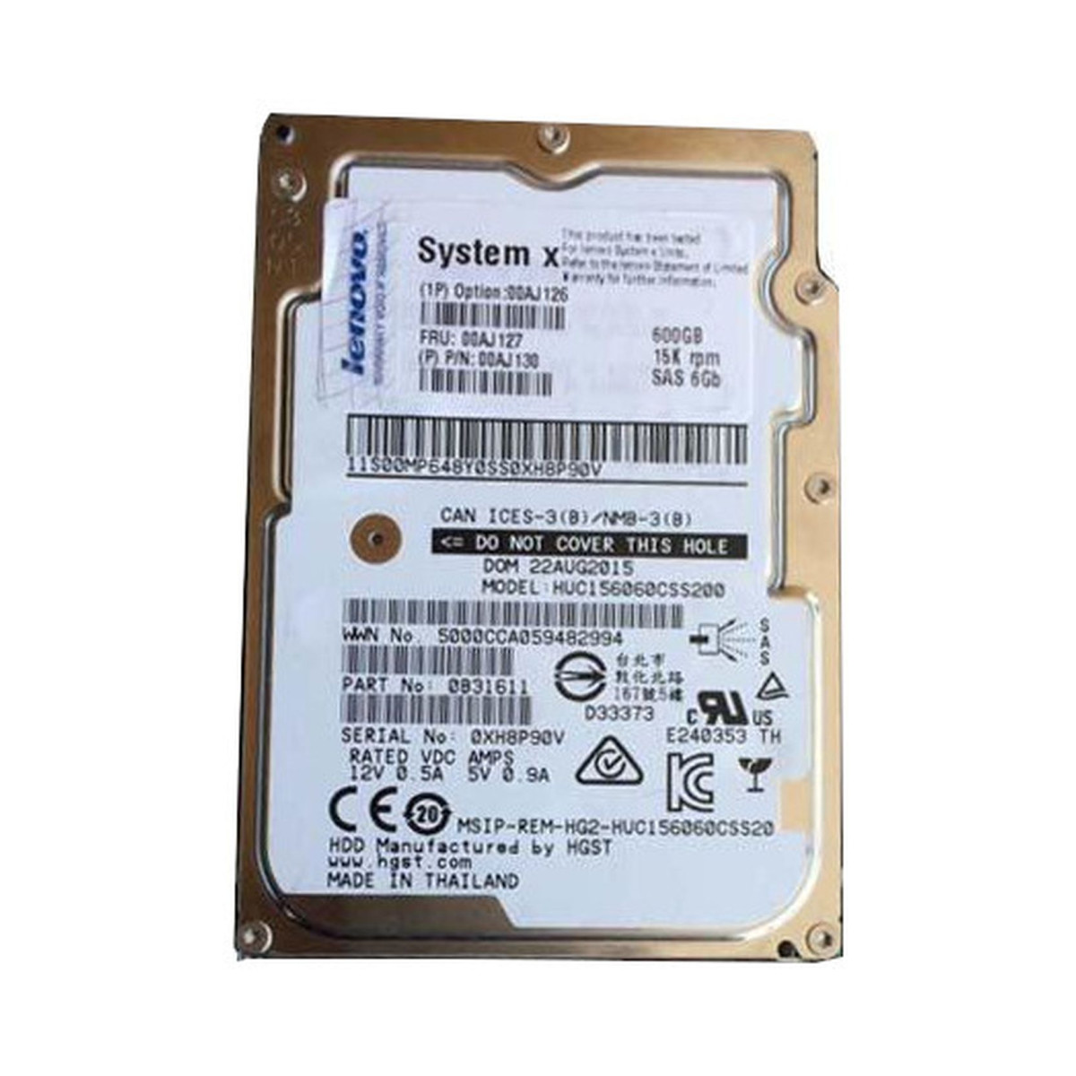 LENOVO 600GB SAS HUC156060CSS200 15K 6G 2,5 00AJ13