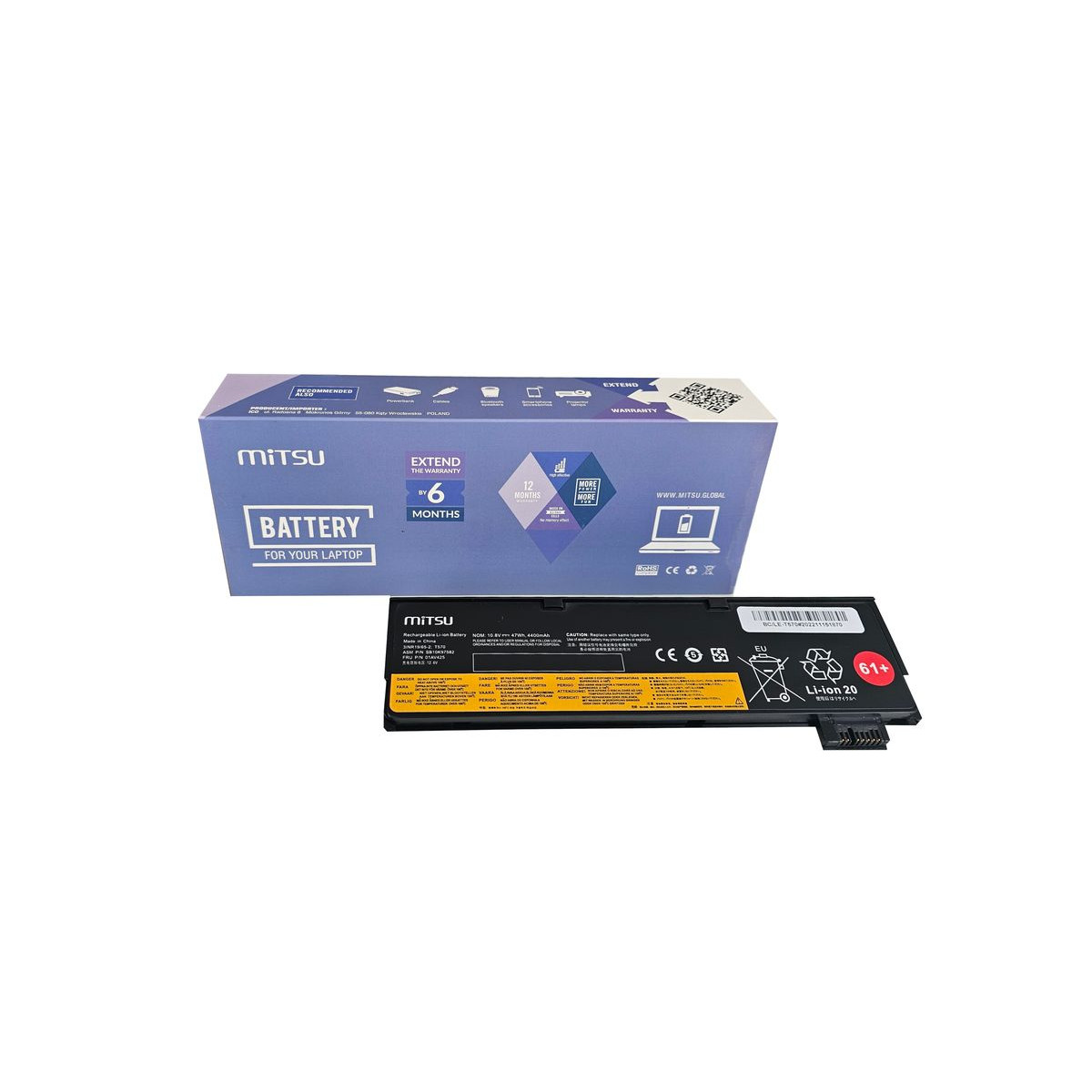 NOWA BATERIA MITSU LENOVO THINKPAD T570 47Wh 01AV4