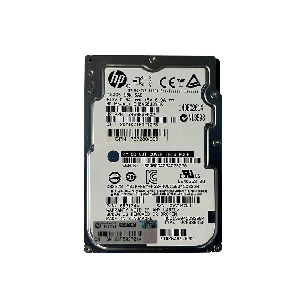 HP 450GB SAS HUC156045CSS204 15K 12G 2,5 748385-00