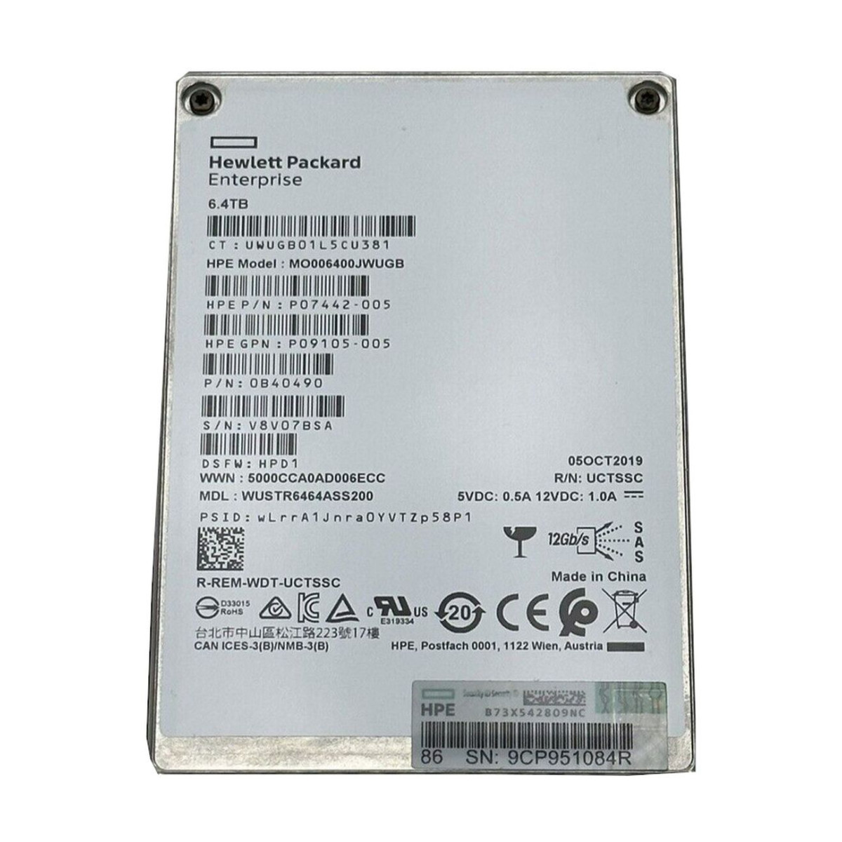 HPE 6.4TB SSD SAS WUSTR6464ASS200 12G 2,5 P07442