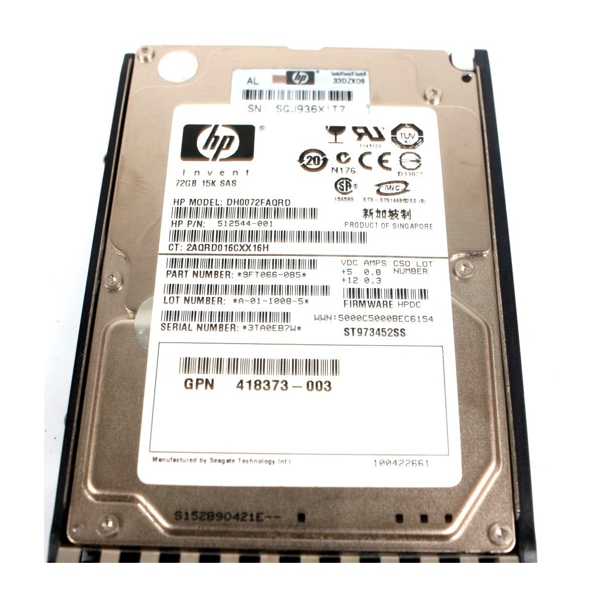 DYSK HP 72GB SAS 15K 6G 2,5 512544-001 DH0072FAQRD