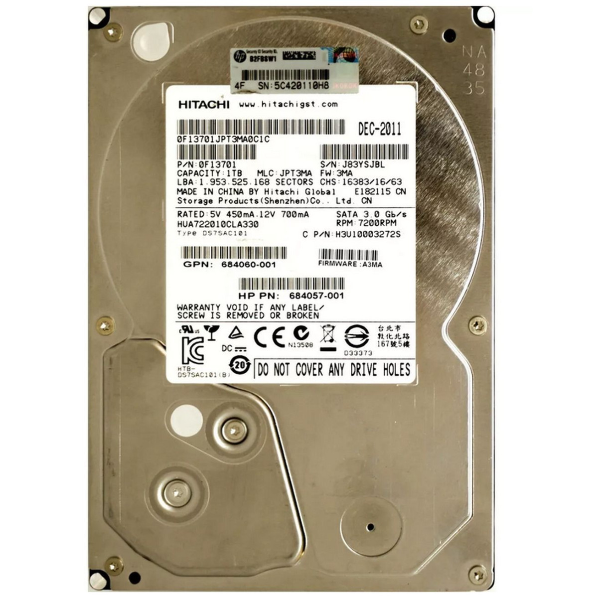 HP 1TB SATA HUA722010CLA330 3G 7.2K 3,5 684057-001