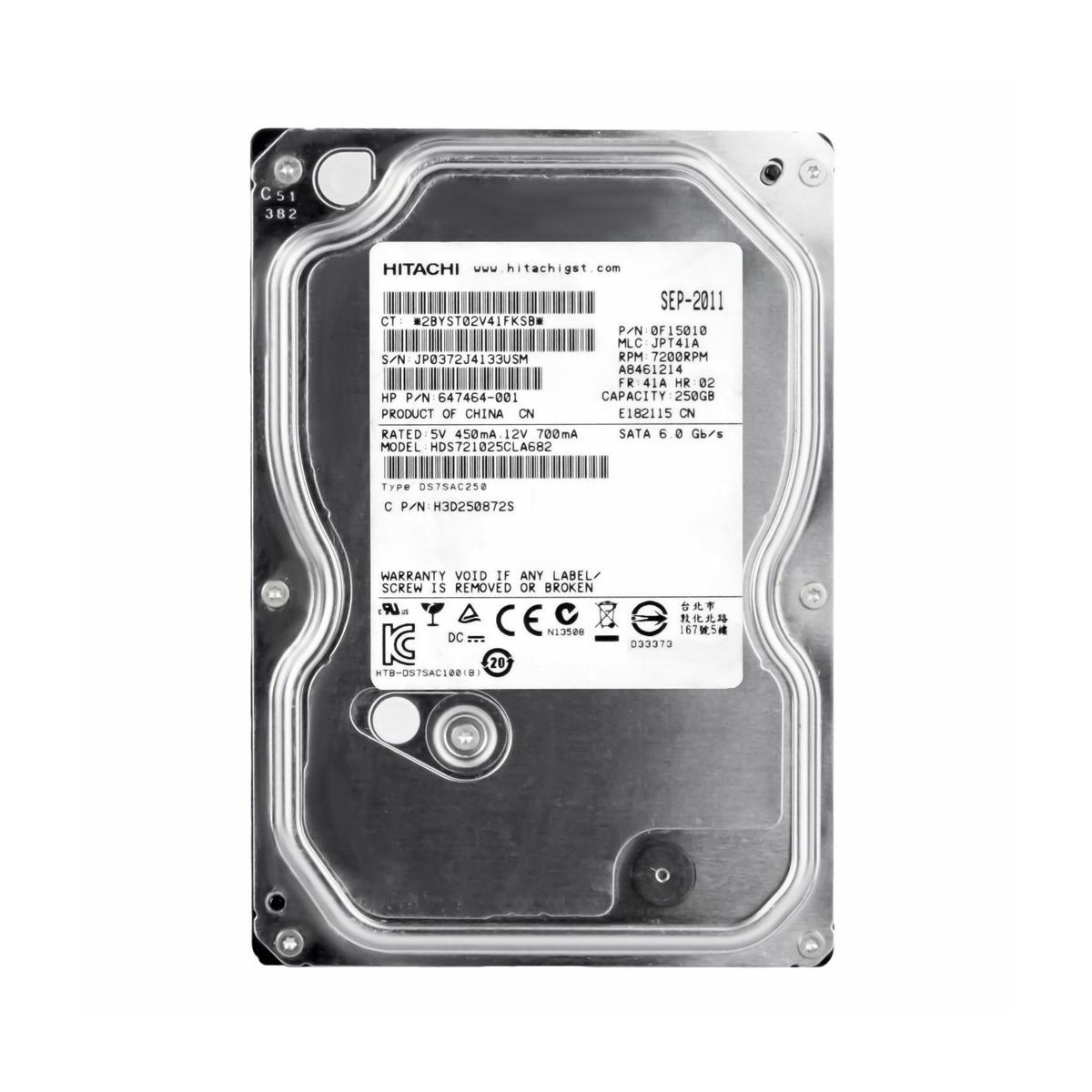 DYSK HP HITACHI 250GB SATA HDS721025CLA682 6G 7.2K 647464-001
