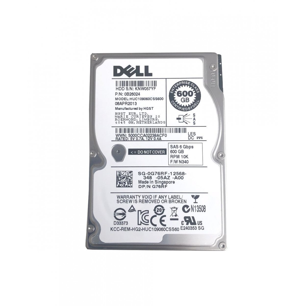 DYSK DELL 600GB SAS 6G 10K 2,5 RAMKA G76RF