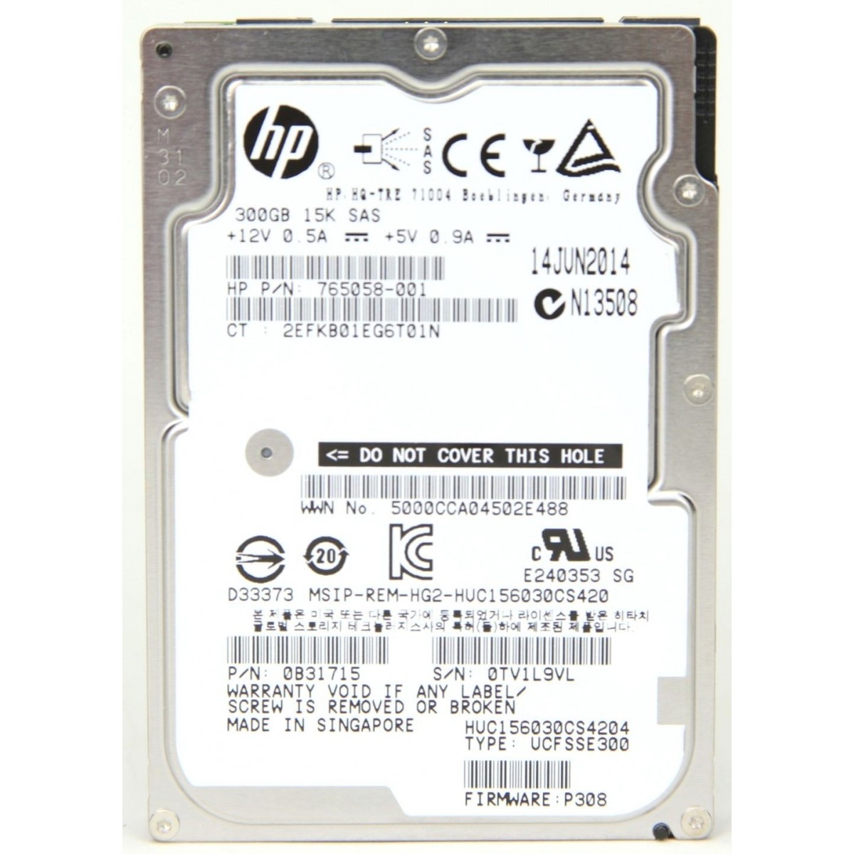 HP 3PAR 300GB SAS 15K 6G 2,5 765058-001