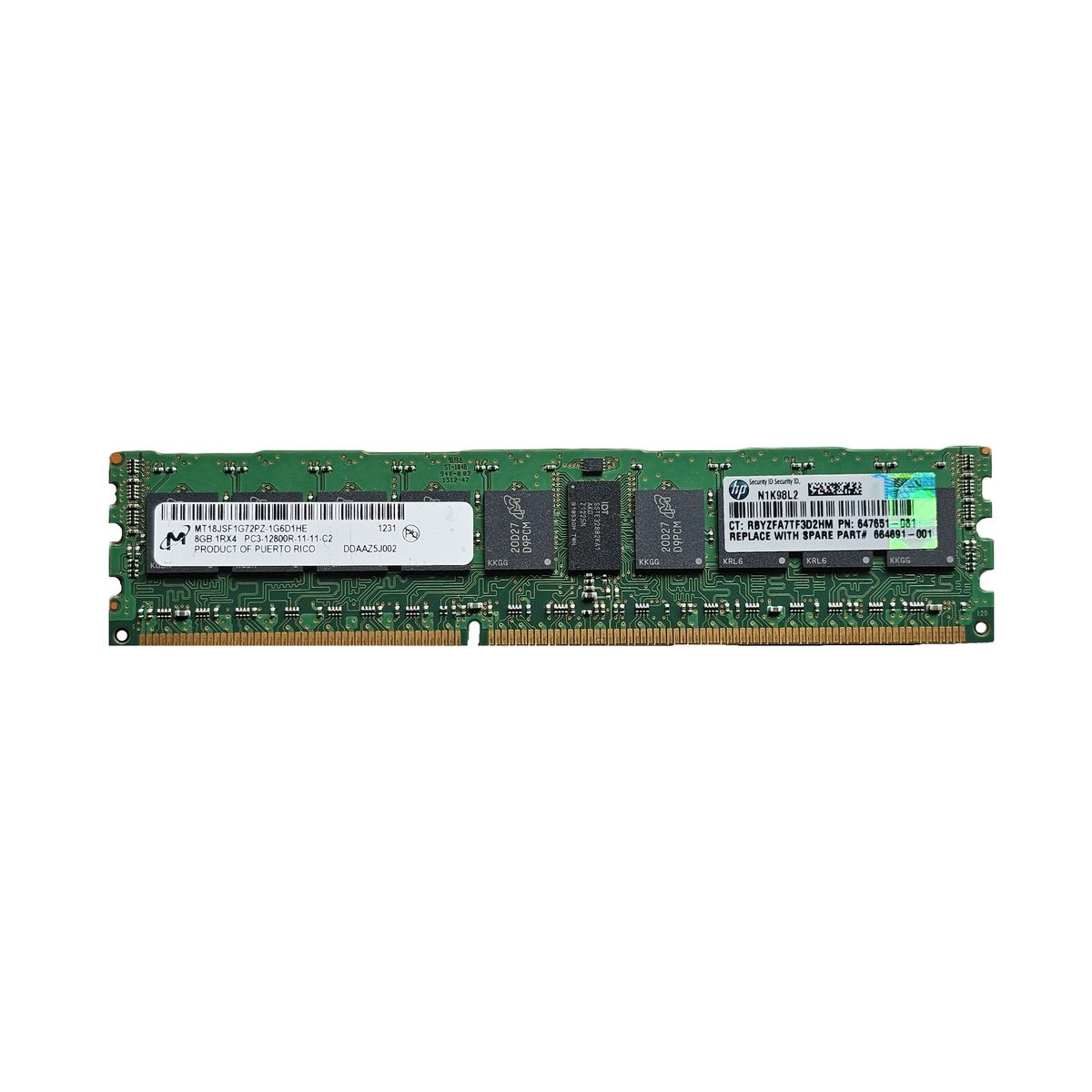 HP MICRON 8GB 1Rx4 PC3-12800R ECC REG 647651-081 MT18JSF1G72PZ-1G6D1HE