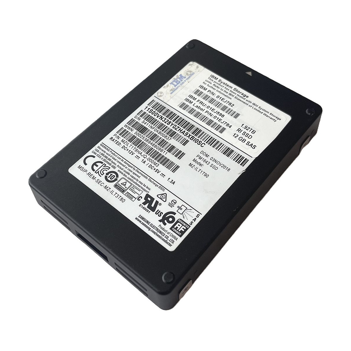 DYSK IBM SAMSUNG PM1643 1.92TB SAS SSD 12G 2,5 MZ-ILT1T90 01EJ598 01EJ782