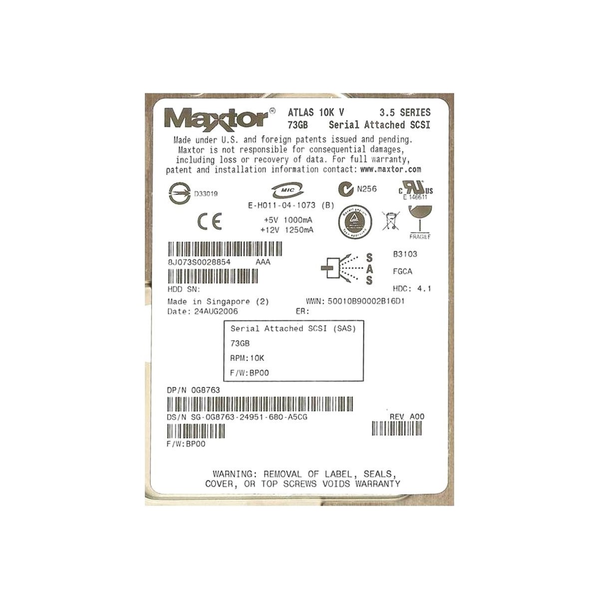 MAXTOR ATLAS 73GB SAS 3,5'' 10K 0G8763