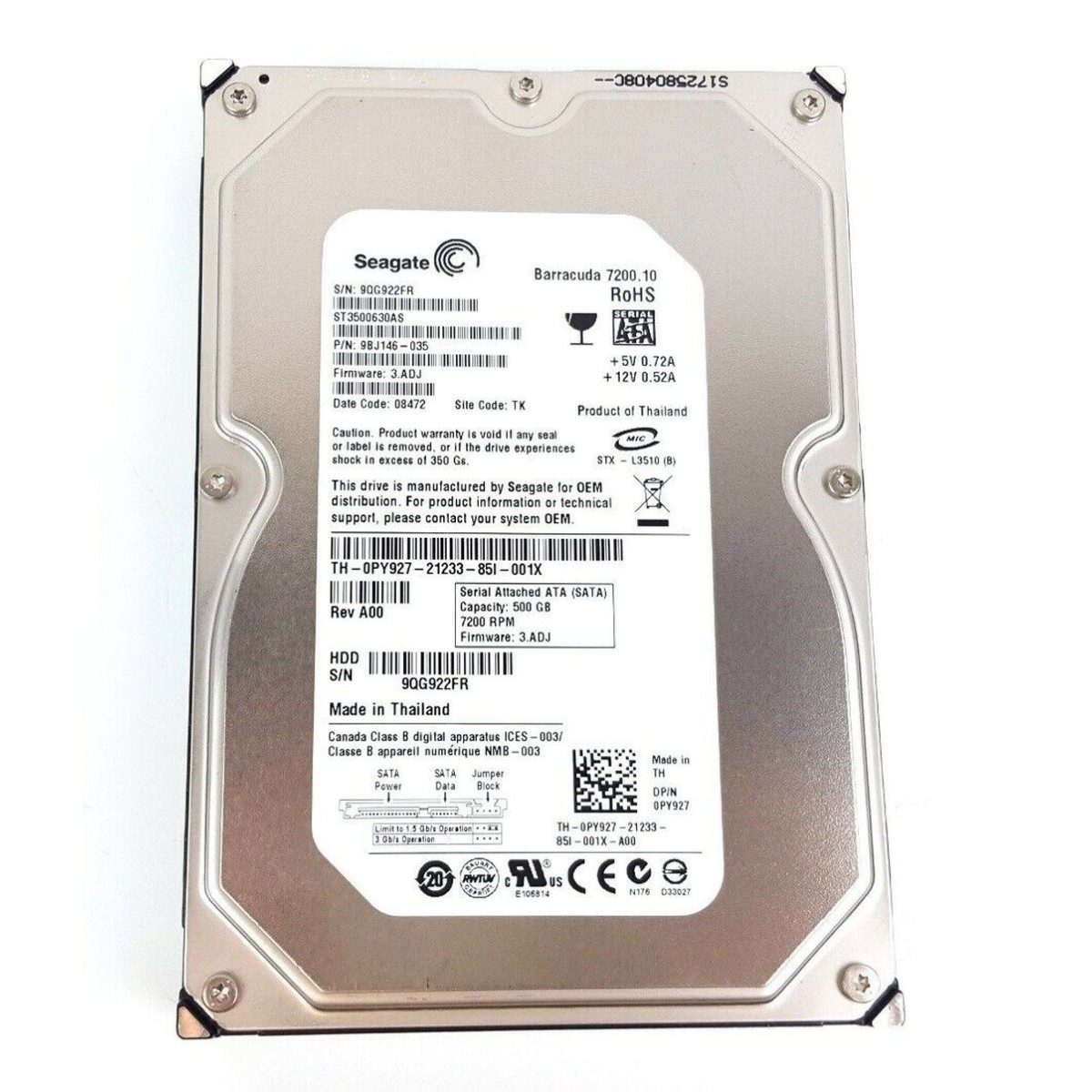 DYSK DELL SEAGATE 500GB 7.2K SATA 3,5" 0PY927