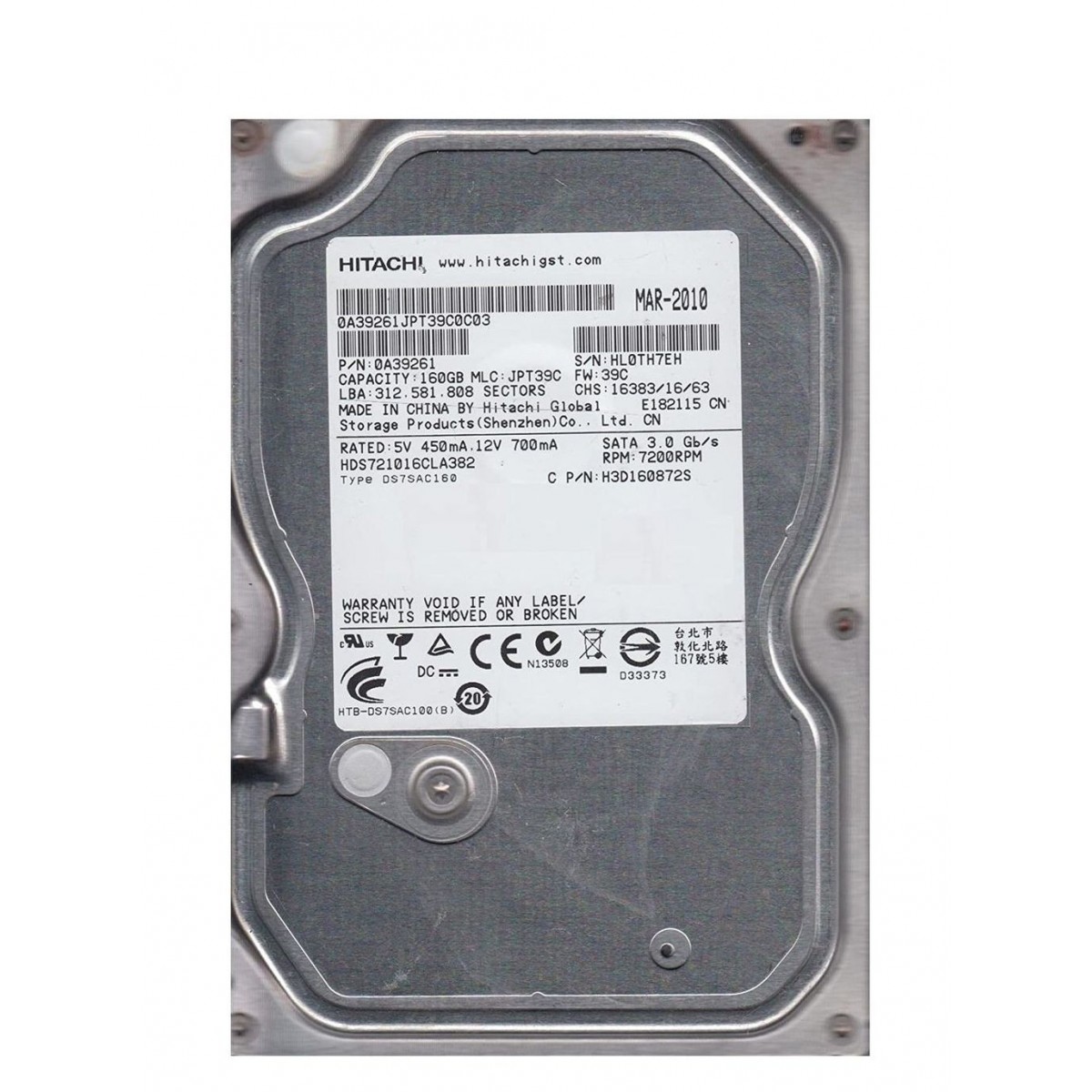 HITACHI DESKSTAR 160GB SATA 7.2K 3G 3,5 0A39261