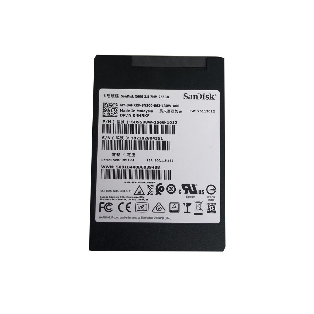 DYSK DELL SANDISK X600 256GB SSD SATA 6G 2,5' 7MM TLC 04HRKF