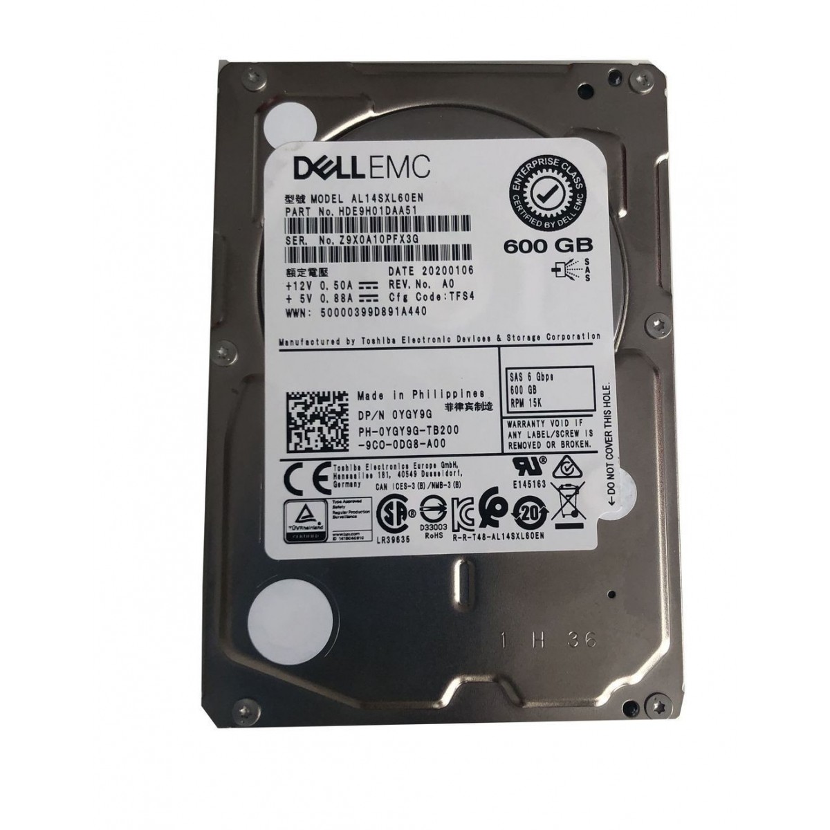 DYSK DELL EMC 600GB SAS 6G 15K 2,5 0YGY9G