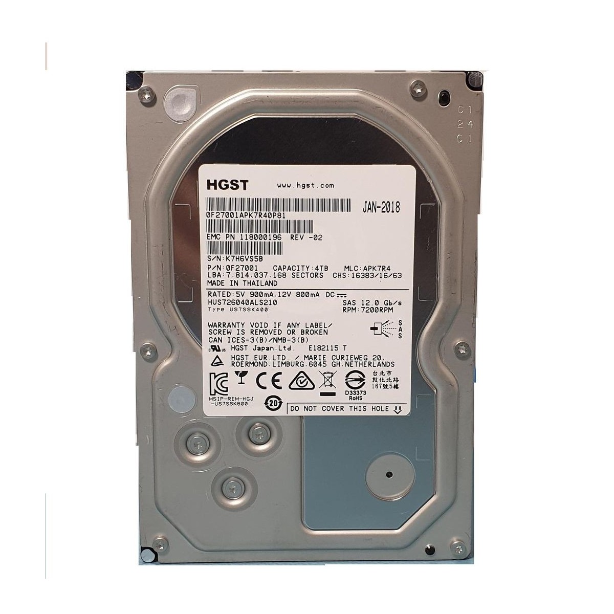 DYSK HGST EMC 4TB SAS 7.2K 12G 3,5 0F27001