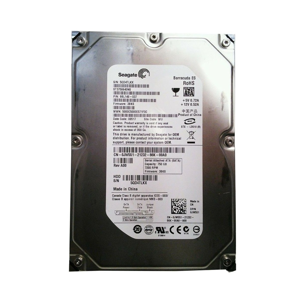 DELL BARRACUDA 750GB SATA 7.2K 3,5 MD1000 0JW551