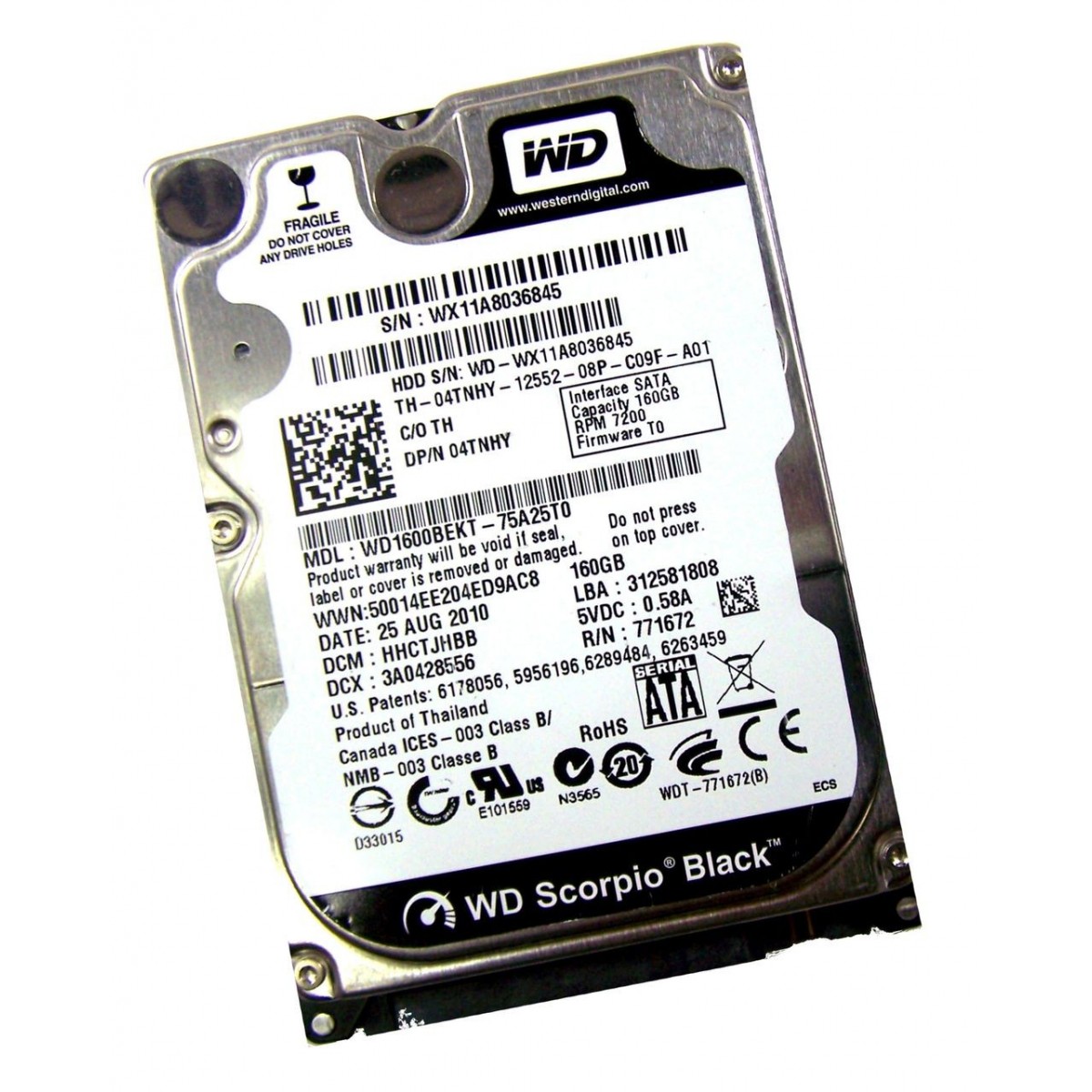 DELL WD1600BEKT 160GB SATA 7.2K 16MB 2,5 04TNHY
