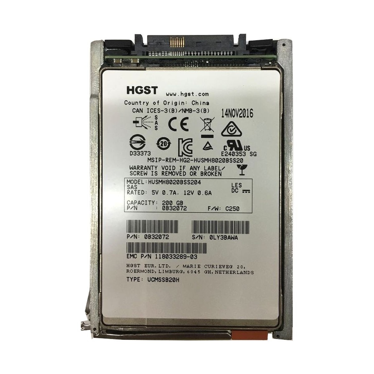 EMC HGST 200GB SAS SSD 12G 2,5 RAMKA 118033289-03